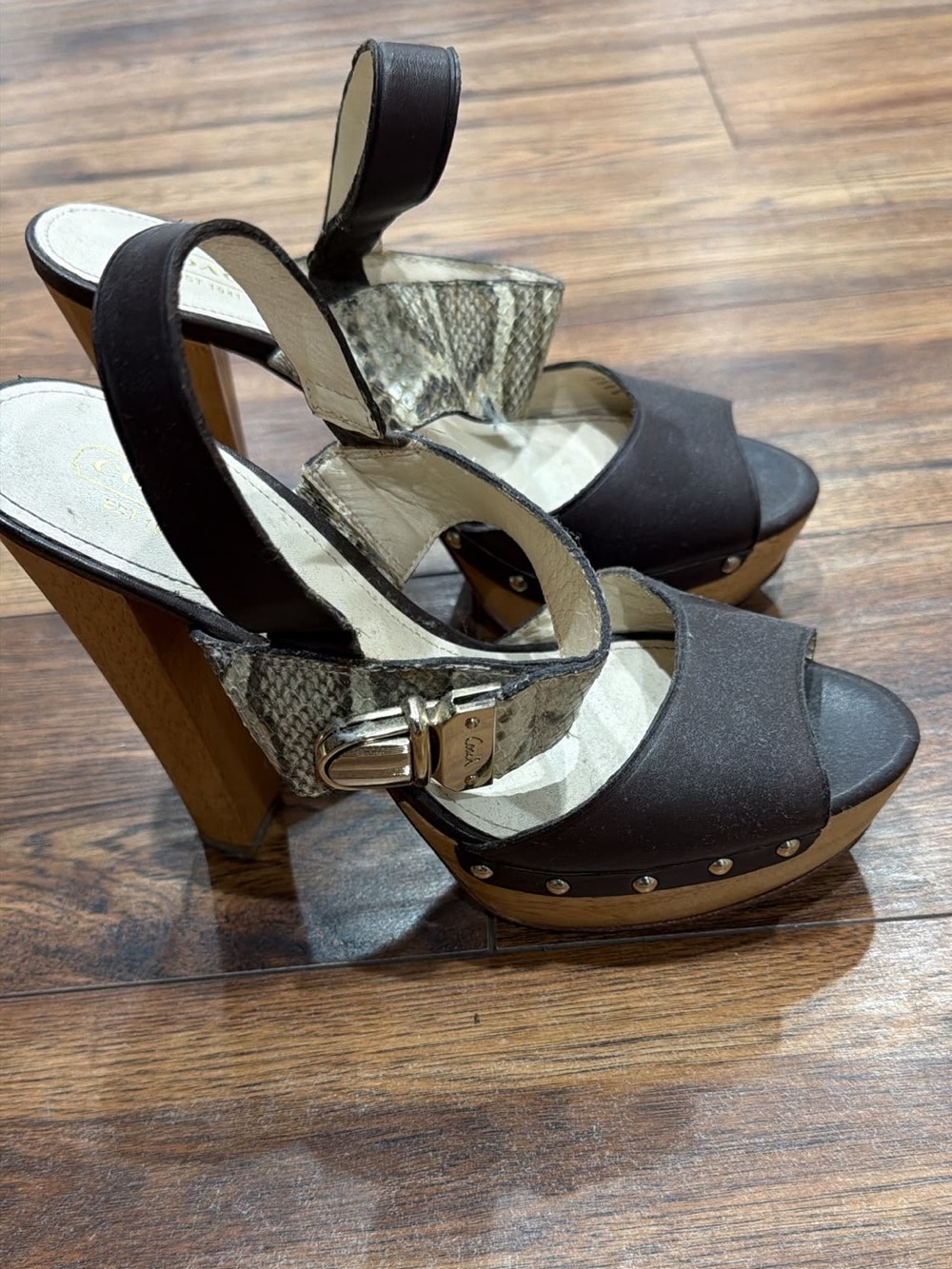 Coach Platform Sandals with Snakeskin Accent